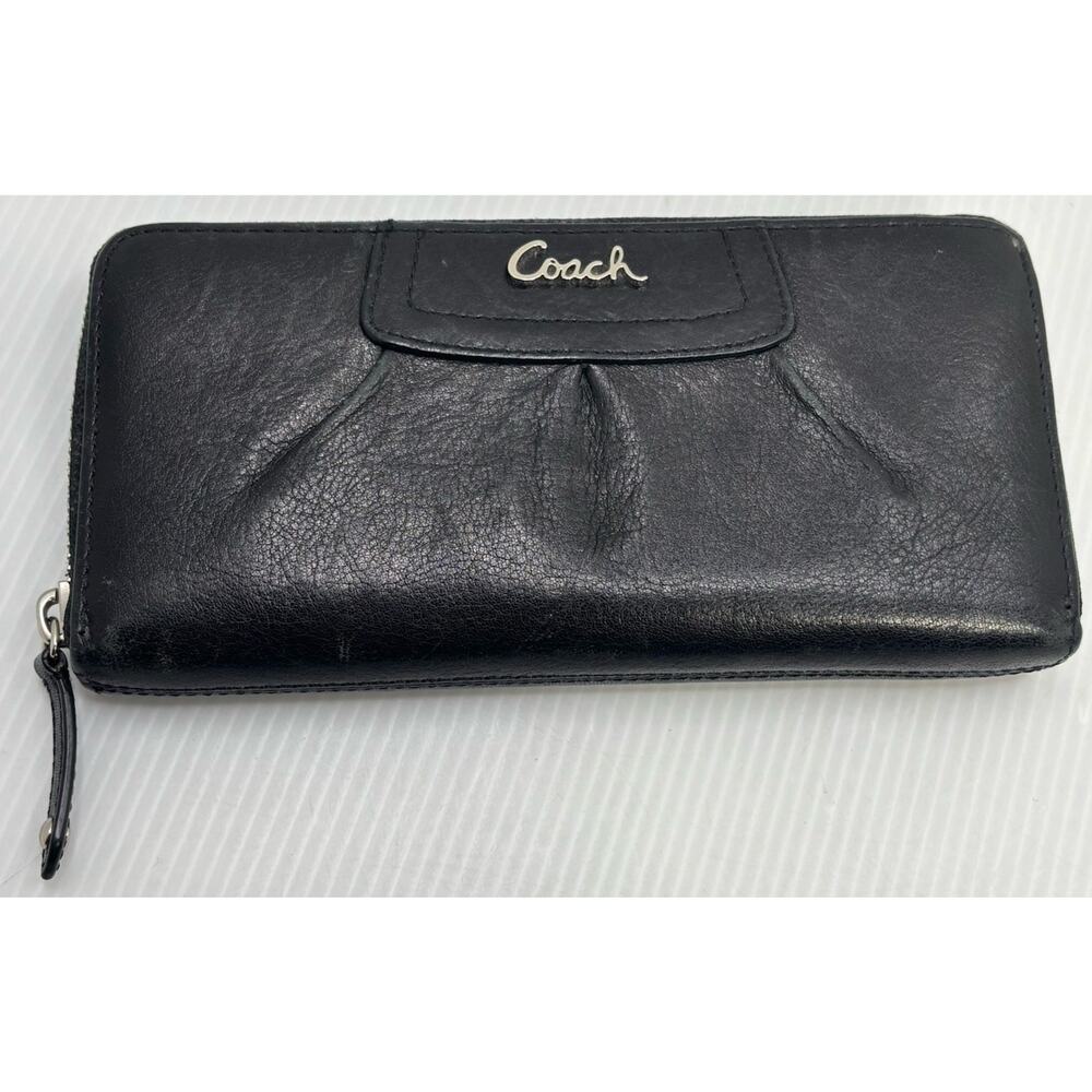 Coach Ashley Black Leather Accordion Zip Around Wallet